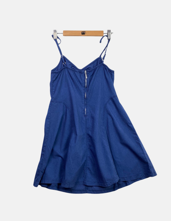 Blue A-Line Spaghetti Strap Dress with Front Zipper